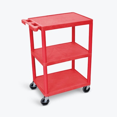 Abacus 3 Shelves Structural Foam Plastic Utility Cart, Red AB3044421